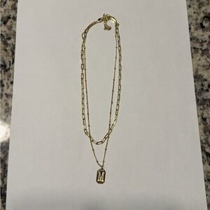 Gold Layered Necklace with Initial Pendant “M”